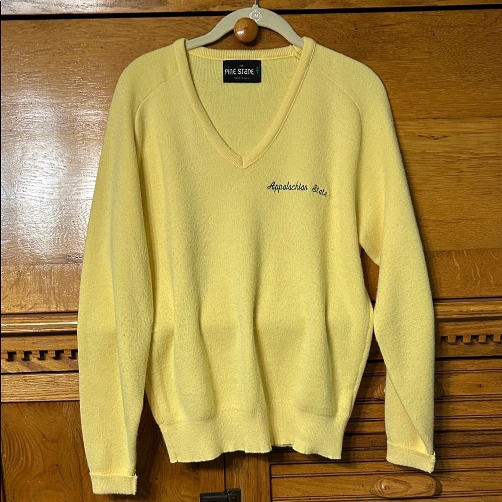 Vintage Sportwear Appalachian State Preppy V-Neck Sweater Yellow Orlon Acrylic